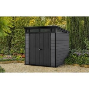Keter Artisan 7×7 ft Pent Grey Plastic 2 door Shed with floor & 1 window