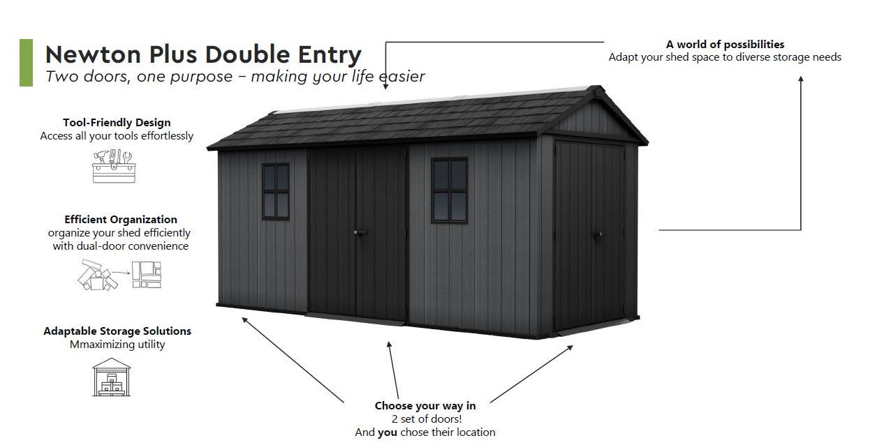 Keter Newton Plus Double Door Shed 7.5x11 (2.3 x 3.4m) - Image 4